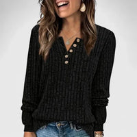 Francesca | Women's Ribbed Henley Long Sleeve Top