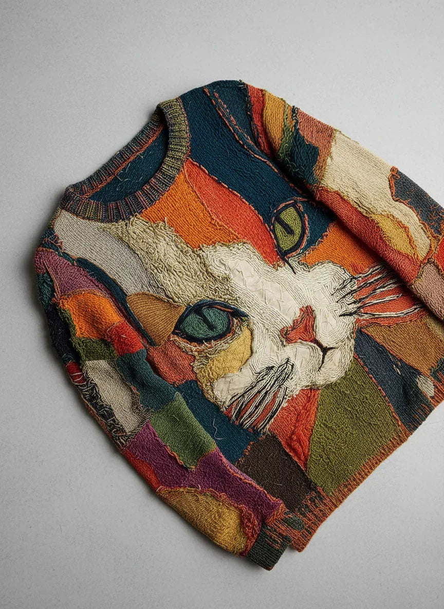 Audra – Artistic Cat Patchwork Jumper