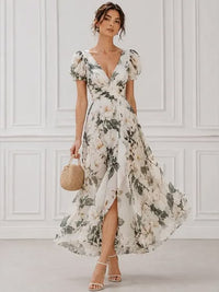 French Beige Ruffled Embroidered Lace Dress Summer