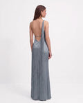 Fringe One Shoulder Maxi Dress Misty Blue, 10 US