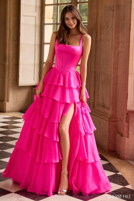 Fuchsia Corset Ruffle Prom Dress 57625