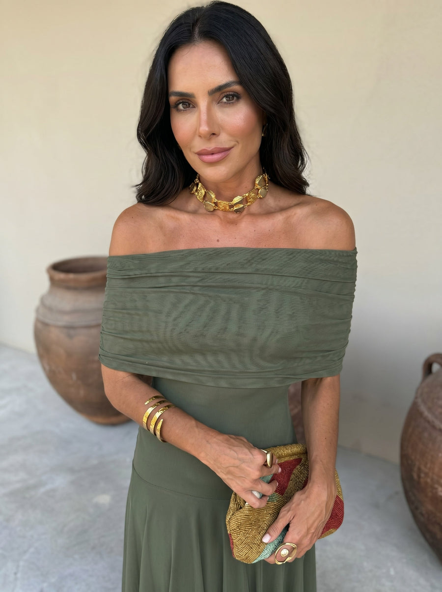 Eveline – Elegant Off-Shoulder Chiffon Maxi Dress