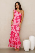 Glossy Girl One Shoulder Mesh Maxi Dress Pink