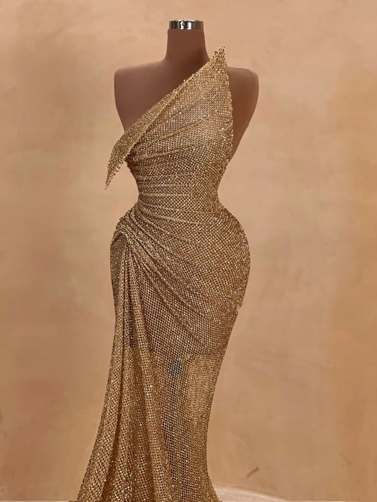 Gold Evening Dress 057 Model 2