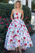 Gorgeous Strapless Sleeveless Floral Long Prom Graduation Dress