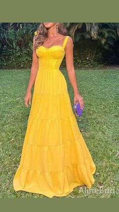 Gorgeous Yellow Sweetheart Corset A Line Long Prom Dress, Evening
