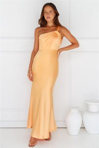 Graceful Elegance One Shoulder Satin Maxi Dress L Orange