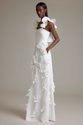 Greta Constantine - Dragonette Flutter-Strap Gown with Floral Applique