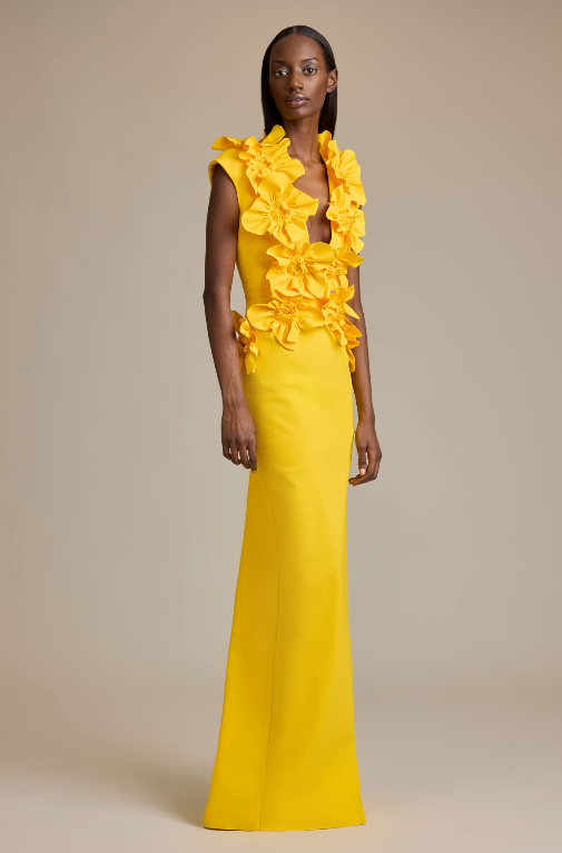 GRETA CONSTANTINE - REDRICK - FLORAL APPLIQUE EVENING GOWN