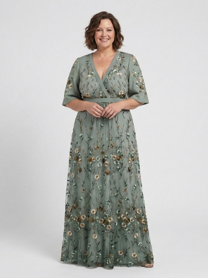 Flora – Floral V-Neck Maxi Dress with Short Sleeves