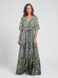 Flora – Floral V-Neck Maxi Dress with Short Sleeves