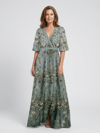 Flora – Floral V-Neck Maxi Dress with Short Sleeves