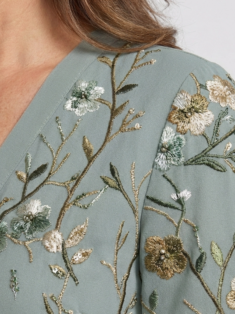 Flora – Floral V-Neck Maxi Dress with Short Sleeves