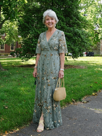 Flora – Floral V-Neck Maxi Dress with Short Sleeves