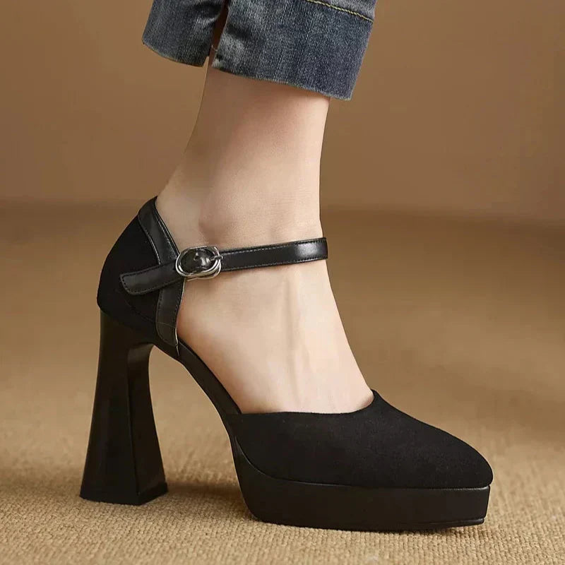 Guinevere | Women's Platform Block Heel Ankle Strap Pumps