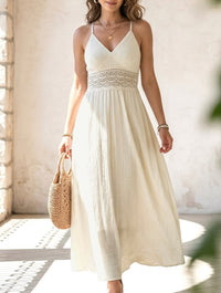 Halter Lace Patch V Neck Maxi Dress White Maxi Dress Apricot (Xl) 1