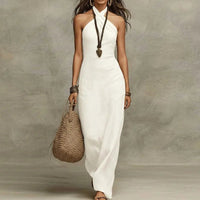 Evelyn | Halter Maxi Dress Criss Cross Neckline Sleeveless Bohemian White