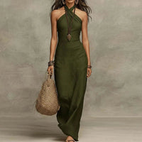 Evelyn | Halter Maxi Dress Criss Cross Neckline Sleeveless Bohemian Green