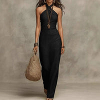 Evelyn | Halter Maxi Dress Criss Cross Neckline Sleeveless Bohemian Black