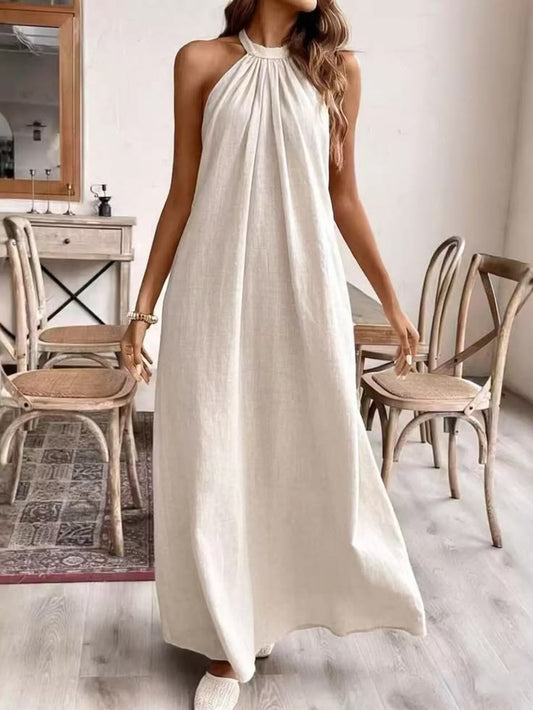 Halter Neck Maxi Dress Cream White