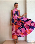 Halter Neck Pleated Maxi Dress
