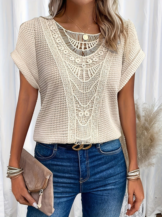 Henrietta | Women's Crochet Lace Short Sleeve Top