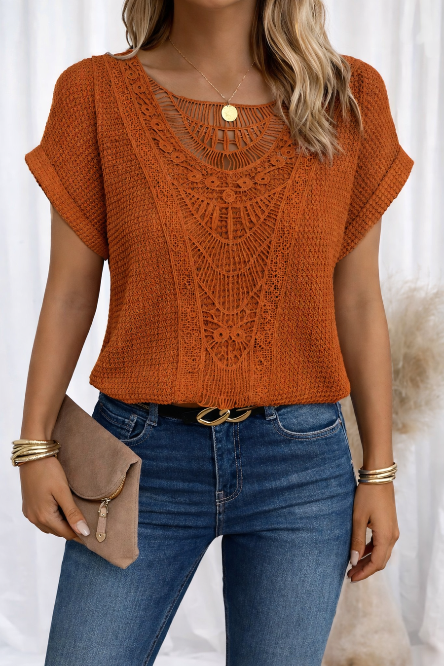 Henrietta | Women's Crochet Lace Short Sleeve Top