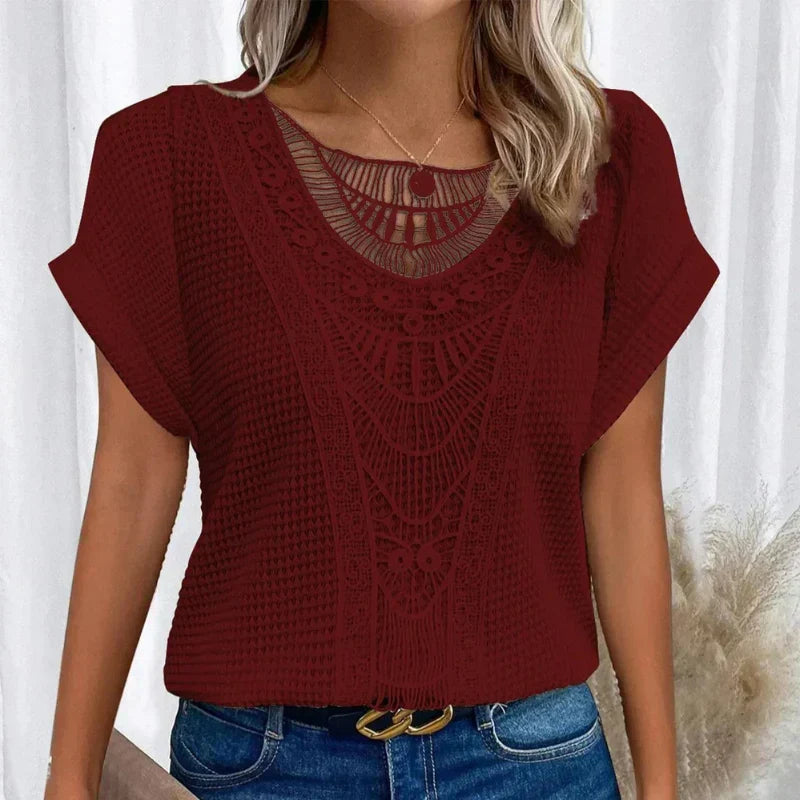 Henrietta | Women's Crochet Lace Short Sleeve Top