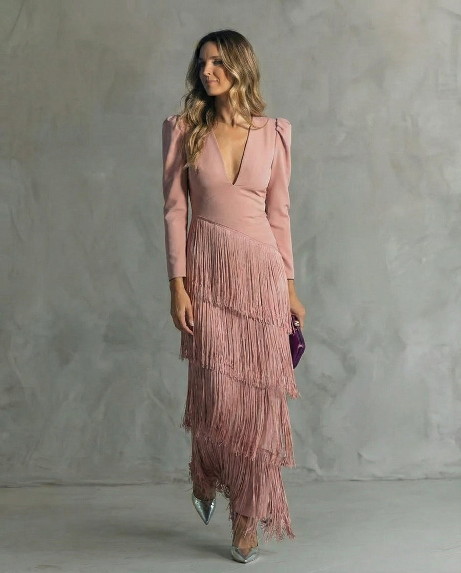 Adeline – Elegant Fringe Sleeve Dress