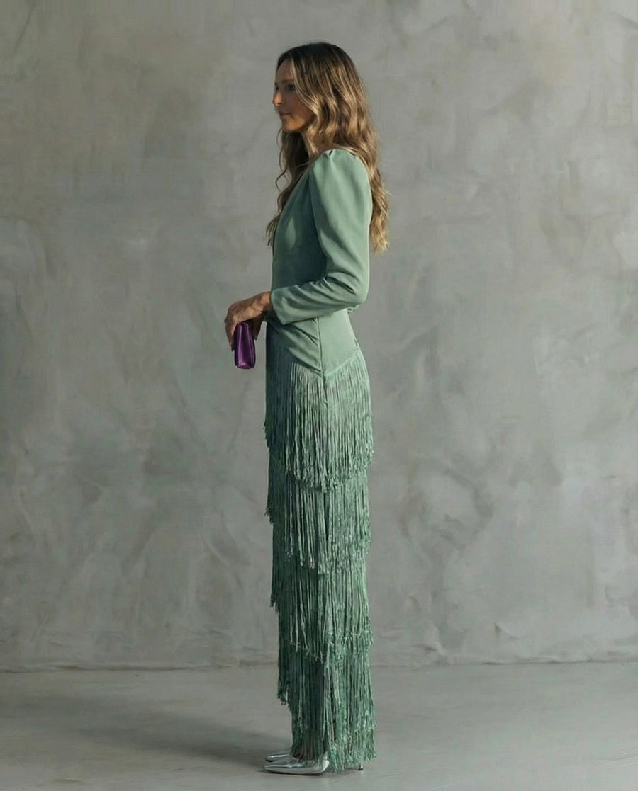 Adeline – Elegant Fringe Sleeve Dress