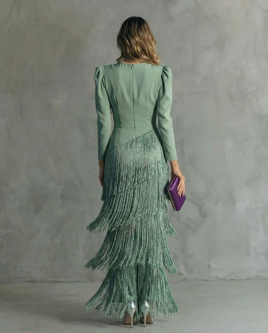 Adeline – Elegant Fringe Sleeve Dress
