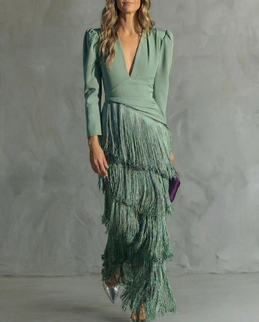 Adeline – Elegant Fringe Sleeve Dress
