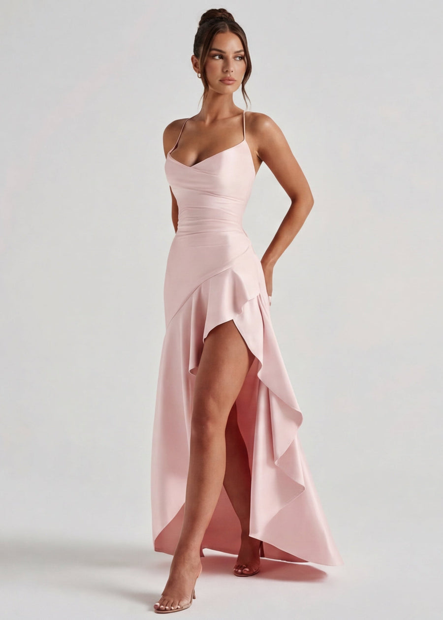 Isabeau - Elegant Draped Satin Muse Gown