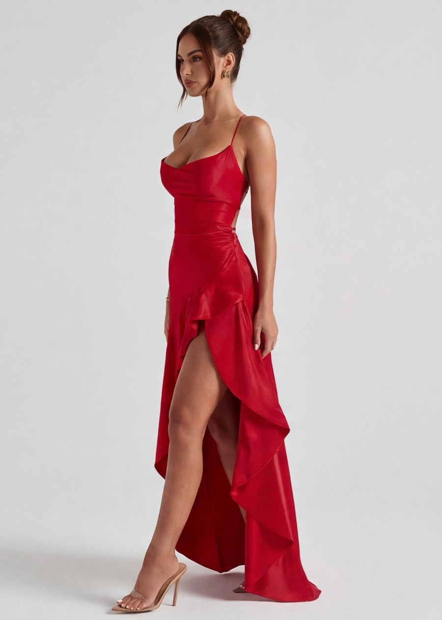 Isabeau - Elegant Draped Satin Muse Gown