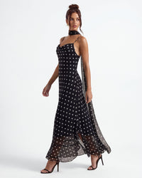 Linnea - Polka Maxi Dress with Scarf Detail