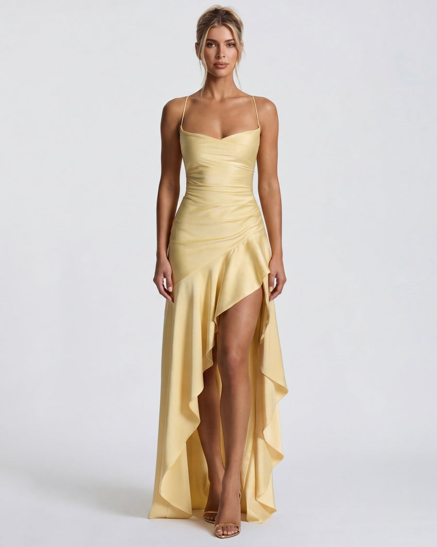 Isabeau - Elegant Draped Satin Muse Gown