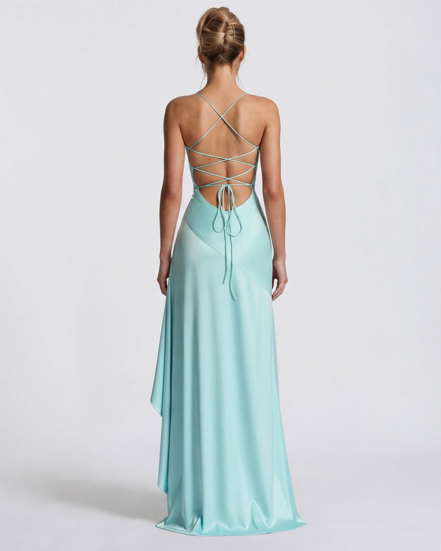 Isabeau - Elegant Draped Satin Muse Gown