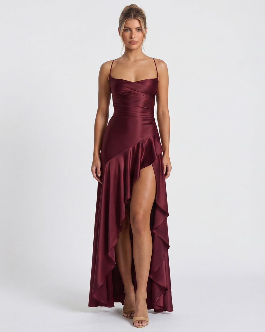 Isabeau - Elegant Draped Satin Muse Gown