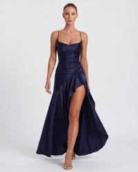 Isabeau - Elegant Draped Satin Muse Gown