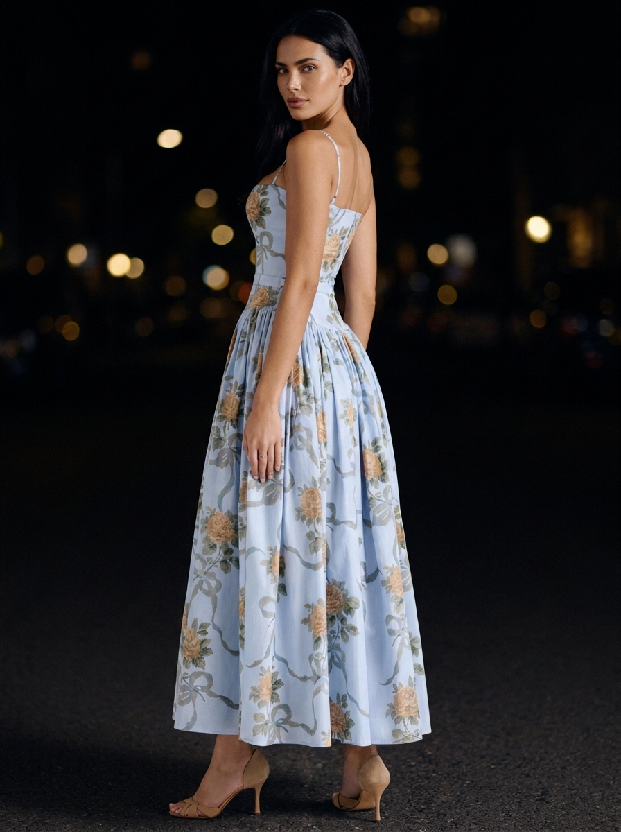 FLORAL MAXI DRESS Sky Garden back