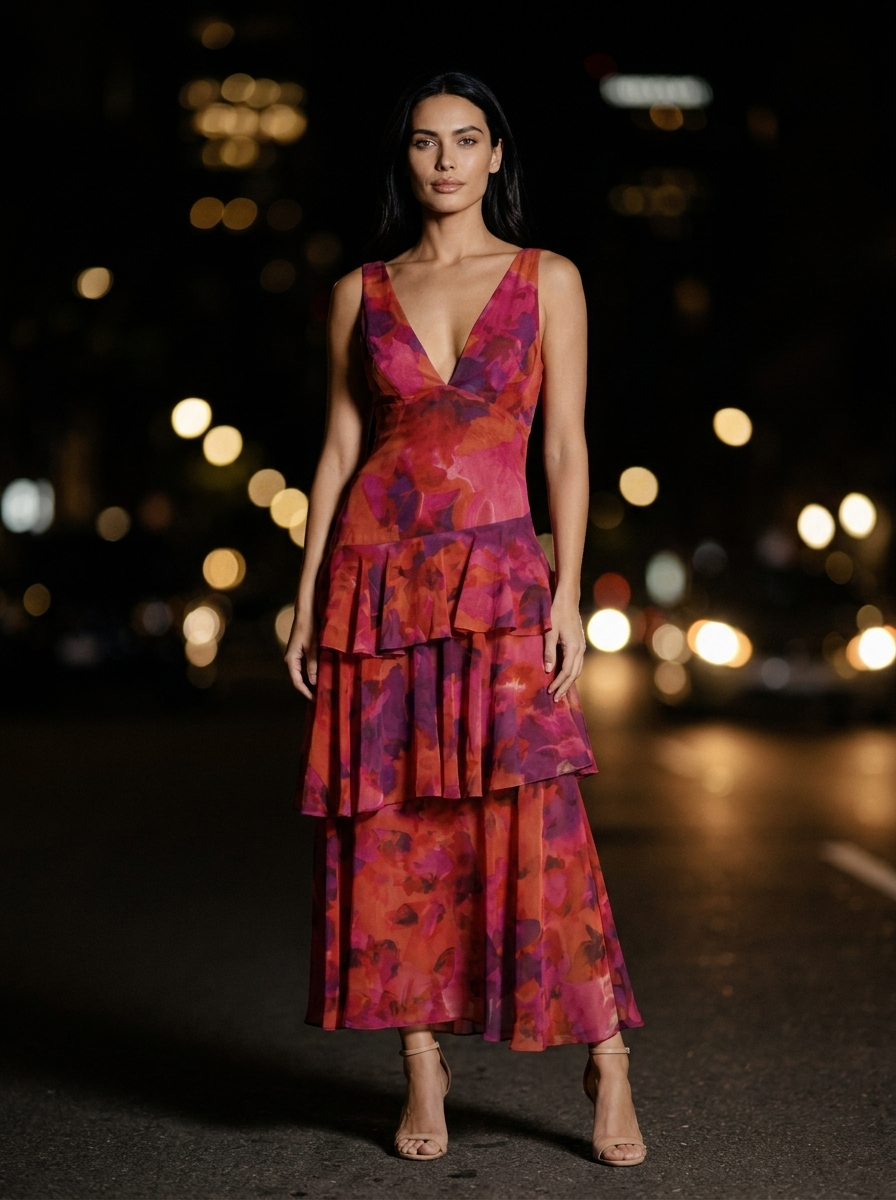 ELINA MAXI DRESS Dark Rose front