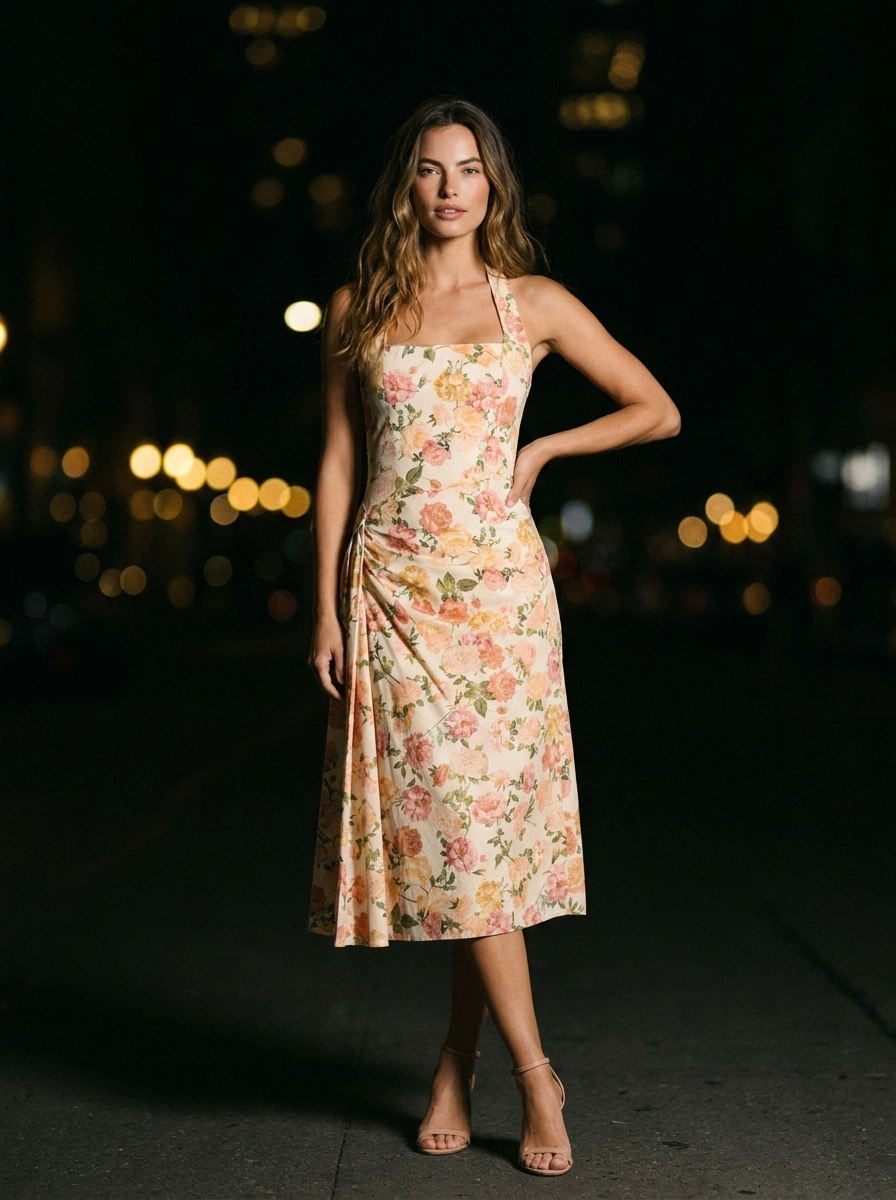 WHITNEY MIDI DRESS Sunset Floral front