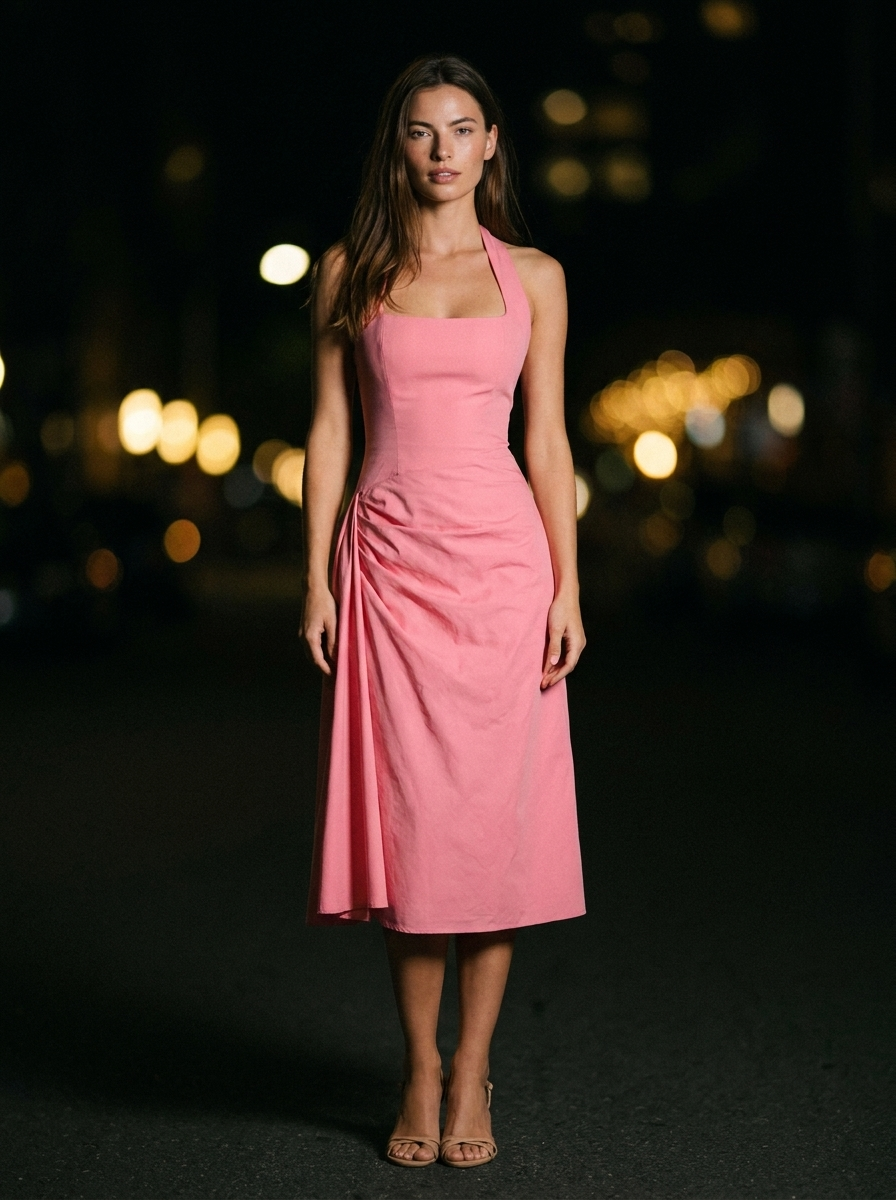 WHITNEY MIDI DRESS Pink front