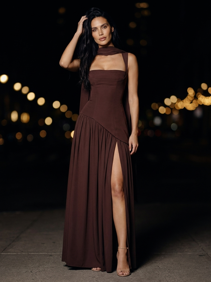 ELEANOR MAXI DRESS Plum Brown side