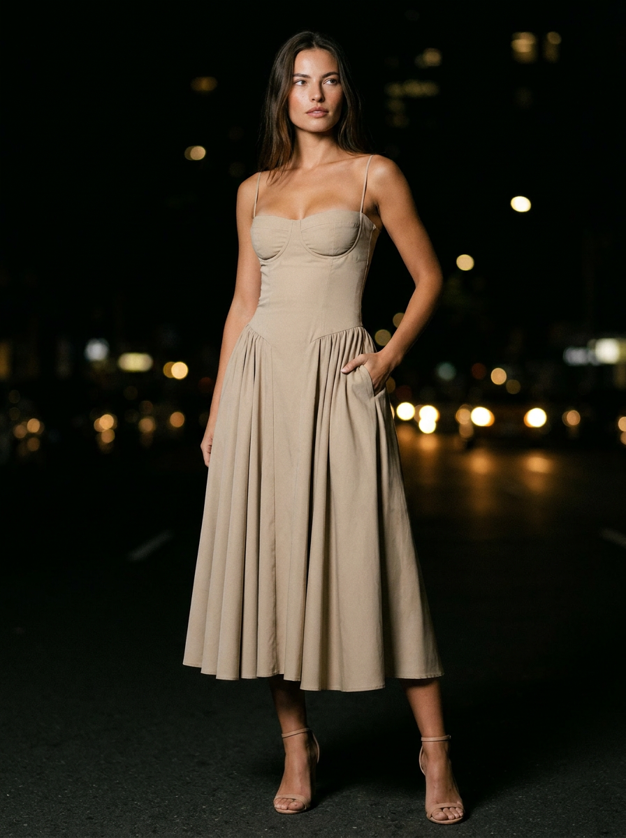 BEA MIDI DRESS Champagne Beige side