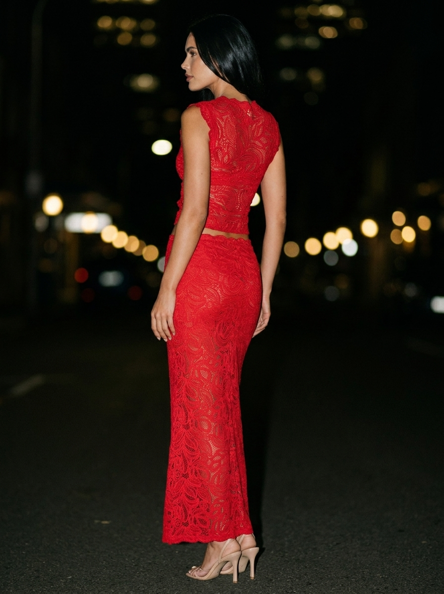 LINA LACE SET Red back