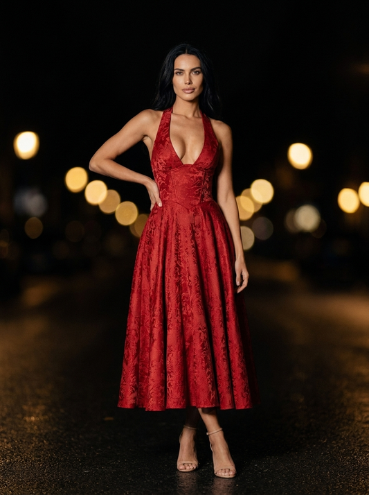 STEPHANIE MIDI DRESS Red front