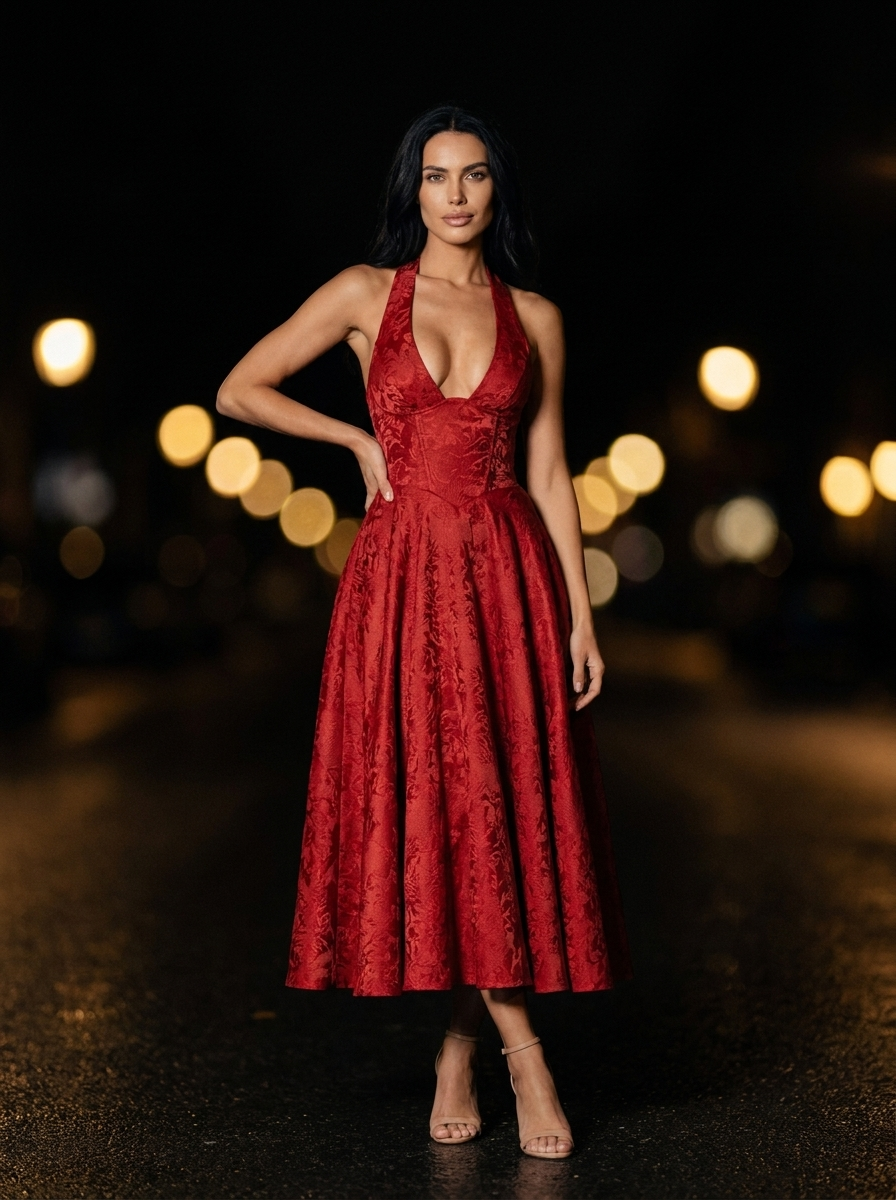 STEPHANIE MIDI DRESS Red front