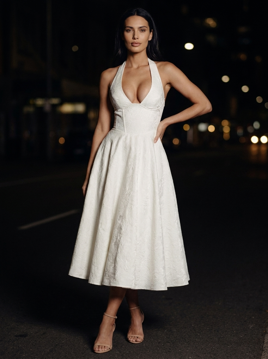 STEPHANIE MIDI DRESS Ivory front