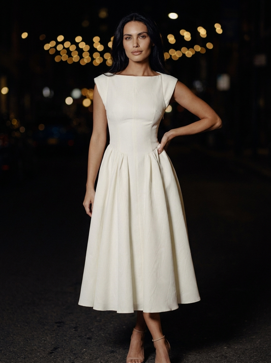CAMILLE ELEGANCE MIDI DRESS Ivory front
